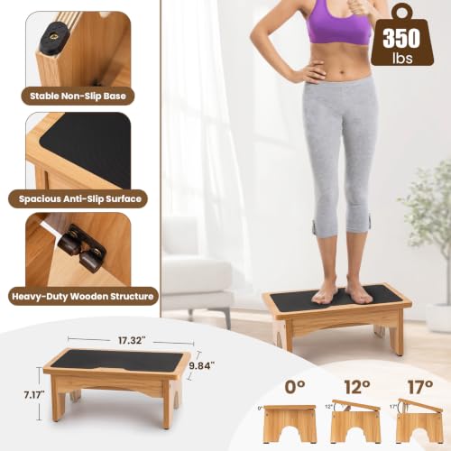 StrongTek Ergonomic Wooden Foot Stool with 3 Angles - Non-Slip Office Footrest