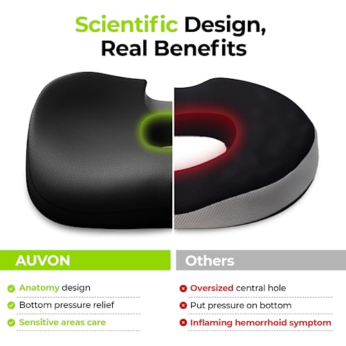 AUVON Black Donut Pillow for Hemorrhoids & Coccyx Pain Relief, Orthopedic Seat Cushion