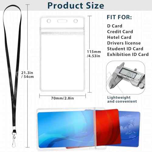 Harloon 300 Pack Clear ID Badge Holder with Lanyard 2.75 x 4.53 Inch Bulk Waterproof Vertical Card Holders with Flat Neck Lanyards and Swivel Hooks for Cruise, School, Office Supplies(Black)