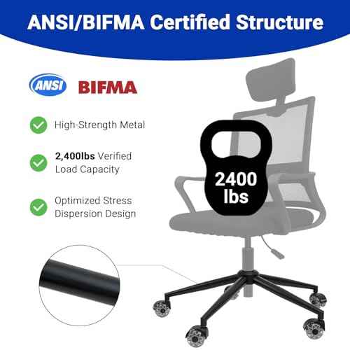 28" Office Chair Replacement Parts- Heavy Duty Base Replacement- 2500 Lbs Capacity Matte Black Metal Chair Legs with Universal Casters Sockets, for Most Office/Desk Chair