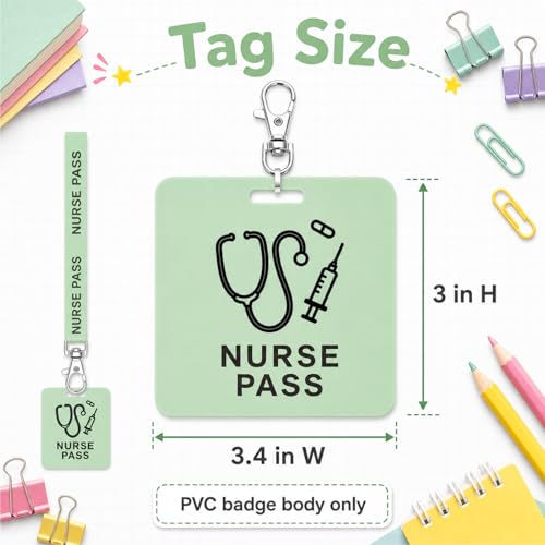 BEMAXYE Green Nurse Shaped Lanyards with Passes Set for Teachers & Staff, Waterproof PVC Classroom Passes (5 Pack)