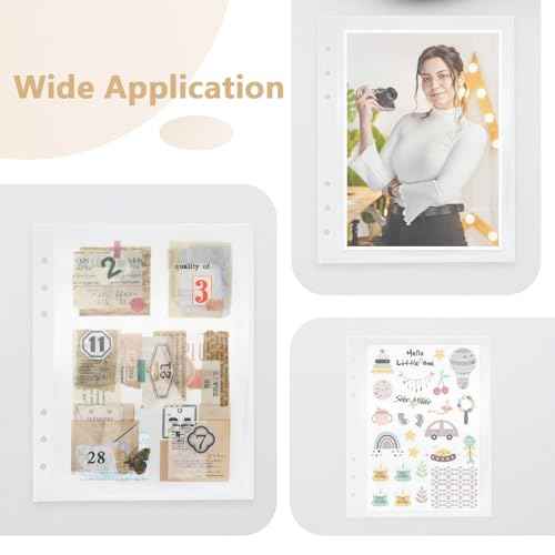 20 Sheets Clear Binder Sleeves Pocket Sheets Protectors Double Sided Plastic Sleeves for Binder Refill, Photo Card Sticker Organizer Pocket Pages Binder Inserts for 6 Ring A5 Binder (1-Pocket)