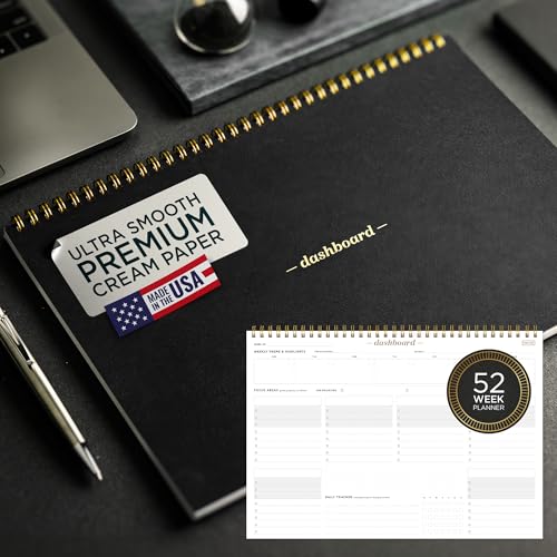 Ink+Volt Black Spiral Desk Pad Weekly Planner | Undated A4 Notepad for Work & Study