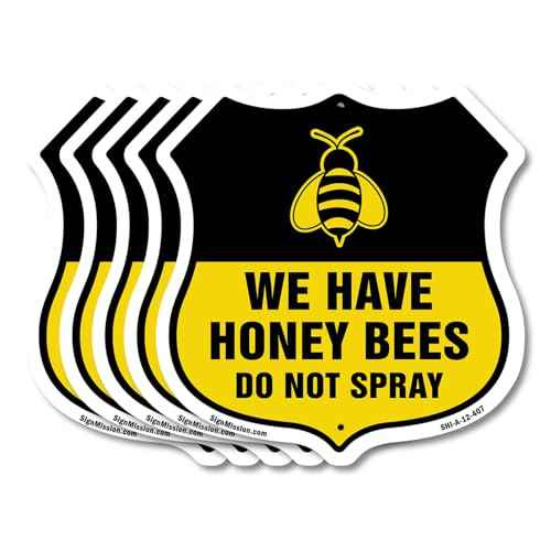 No Spray Shield Sign We Have Honey Bees Do Not Spray (5 Pack) 12 inch X 12 inch Shield-Shaped Rust-Free Aluminum Metal Signs Weather Resistant, UV Protected for Workplace Made in the USA