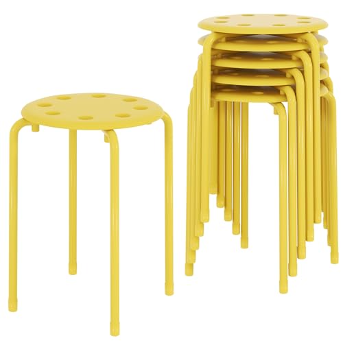 VECELO 6-Piece Stacking Stools, 17.7 Inch Standard Height, Portable Stackable Colorful Decoration Stools for School Classroom and Office Use, Yellow