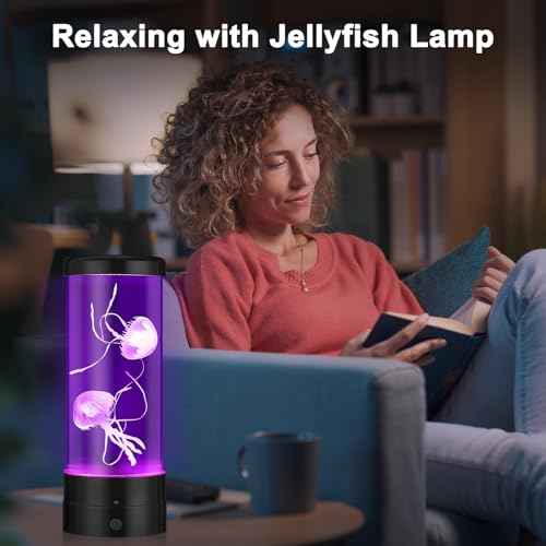 Jellyfish Lamp with 7 Colours, Electric Jellyfish Light Lamp with Auto Color Changing, Mood Table Lamp for Home, Office, Aquarium, Tank [Black]