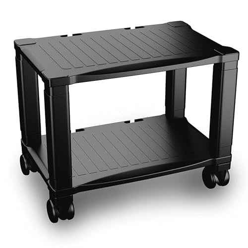 Home-Complete 2-Tier Office Desk Organizer Rolling Cart - Compact Portable Under-Desk Storage and Printer and Projector Stand with Wheels - 88 Lbs(Black)