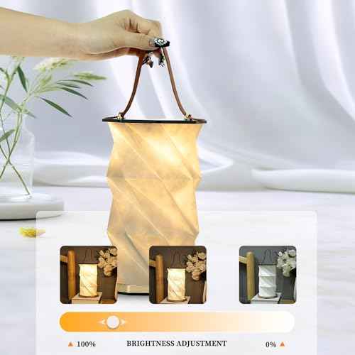 Portable Foldable Table Lamp with USB Rechargeable Battery, 3-Level Dimmable Touch Control Night Light, Folding Paper Lantern Light for Home Office Bedroom Reading (Black)