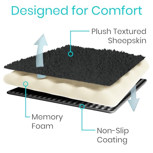 Vive Wheelchair Armrest Pads (2 Pcs) Memory Foam Sheepskin Cushion - Black