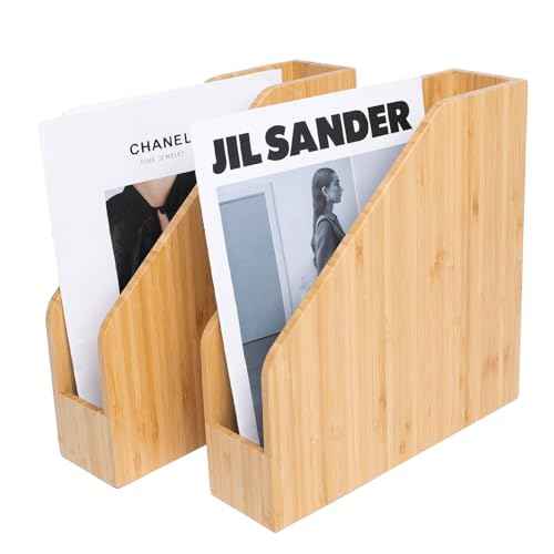 2 Pack Bamboo File Folder Holder Book Holder Frames Document Cabinet Rack Storage Organizer Small Magazine Shelf for Home £¬Office