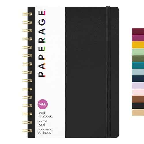 PAPERAGE Lined Spiral Journal Notebook, (Black), 160 Pages, Hardcover Journal for Women & Men, Medium 5.5 in x 8 in - 100 GSM, Thick Paper, Spiral Notebook for Work, School & Journaling