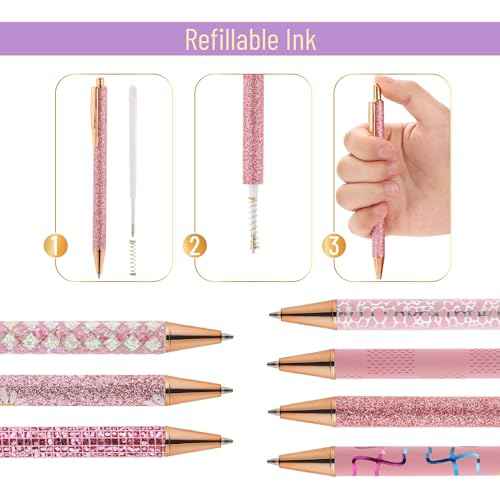 Mr. Pen- Fancy Pens for Women, Pink Paradise, 7 Black Ink Ballpoint Pens with 10 Refills, 1.0mm, Cute Pens for Journaling