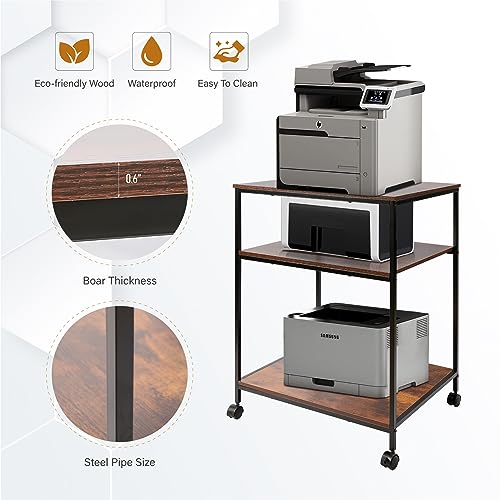 Sutex Large Printer Stand, 23.6" W x 18.9" D x 31.5" H Large Printer Table with Adjustable Storage Shelf, 3 Tier Rolling Printer Cart with Wheels for Home Office- Support 100 LBS Each Tier