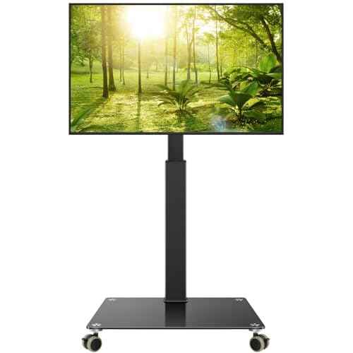 Black Mobile TV Stand with Wheels for 27-65¡±LED LCD OLED Flat Curved Screen Outdoor TVs Height Adjustable Floor TV Cart Max VESA 400x400mm, Rolling TV Stand Holds Up to 88lbs