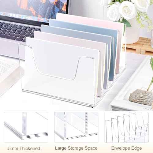 Clear Acrylic Magazine File Holder Workspace 5 Section Bookshelf Upright Book Paper Magazine Notebooks Envelopes Mail Sorter Holder Organizers for Desk Home Office Classroom