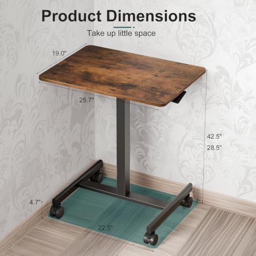 HAPPYMONT Brown Mobile Standing Desk with Wheels, 19"D x 26"W x 43"H
