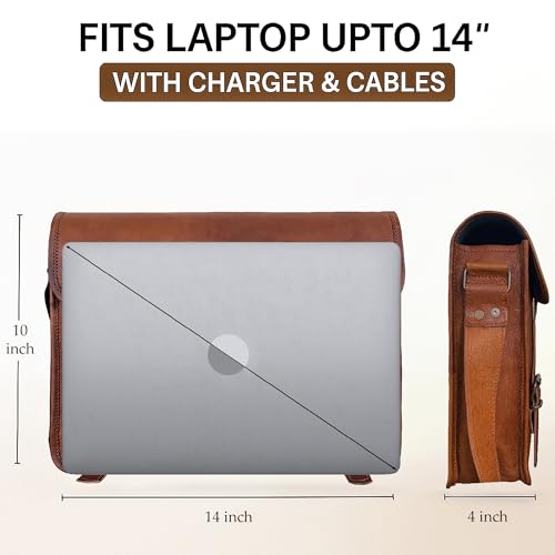RUSTIC TOWN Leather Messenger Bag for Men Women - Full Grain Leather Laptop Satchel Office Shoulder Bag