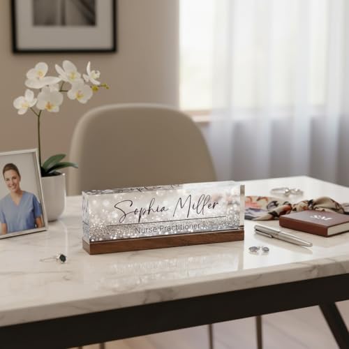 Glitter Grey Personalized Desk Name Plate for Office & Women Bosses