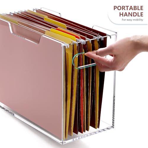Acrylic Hanging File Organizer, Letter Size Clear Magazine Rack Folders Holder, Large Capacity Storage Box for Desk Office School, No Assembly Required