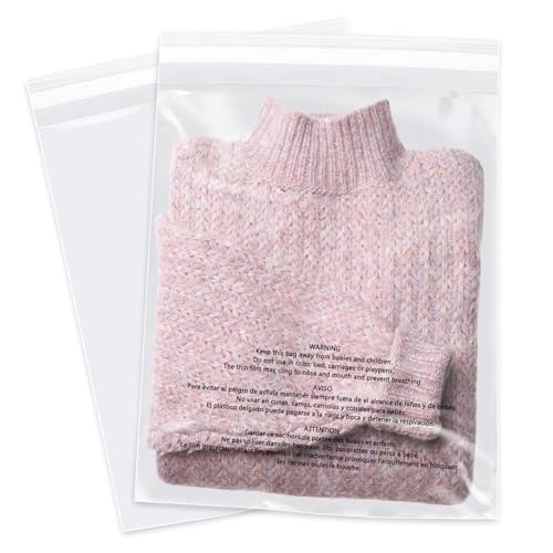 WEPOLY 12x15 Inch Clear Poly Bags (100 Pack) with Safety Warning - Self-Sealing