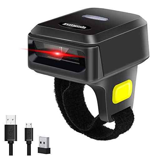 Symcode Wireless Bluetooth Barcode Scanner with Bluetooth & 2.4GHz Wireless & Wired Connection, Portable Ring Wearable Finger 1D Mini Bar Code Reader Scanner