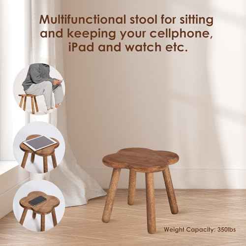 11.6inch Wooden Step Stool for Adults Small Wooden Stool Perfect Matched Sensory Table Great Assistant for Kitchen Bathroom Living Room Bedroom Garden (Full Body Natural Real Wood)