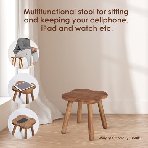 11.6in Solid Wood Step Stool for Adults — Multi-Purpose Small Wooden Foot Stool