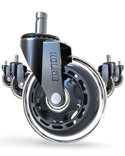 HOLKIE Clear Office Chair Wheels Casters Set of 5 - Universal Fit, Quiet & Non-Marking, Heavy Duty, 7/16" Stem, Model: 5