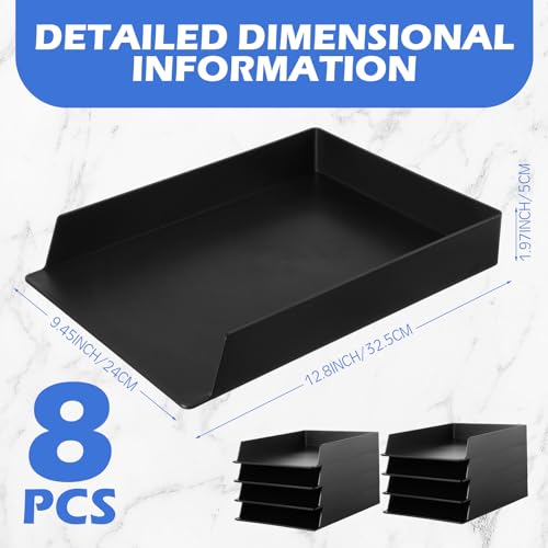 Wenqik 8 Pcs Stackable Paper Trays Rectangular Plastic Desk Holder Desktop Document File Organizer Storage Letter for Office Classroom (Black)