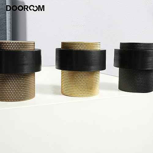 1-1/2 Inch Length 1-3/5 Height Cylindrical Floor Mount Door Stopper - Heavy Duty Holder, Brass Hardware, Quiet Doorstop to Protect and Keep Open, 2 Pack, Matt Black