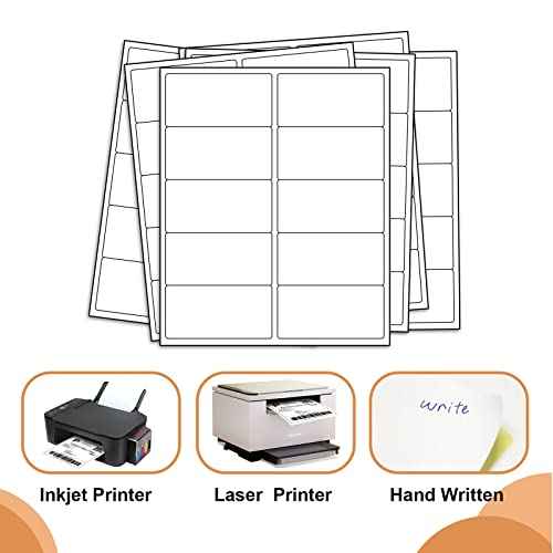 10up 500 Sheets Sticker Labels Compatible Laser/Ink Jet Shipping Labels, 2" X 4" Labels for Shipping/Mailing (5000 Labels)