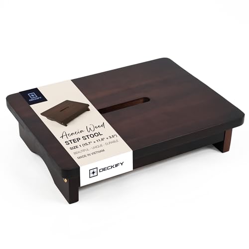 Deckify Small Acacia Step Stool for Adults 3.5 Inch Non-Slip Rich Walnut