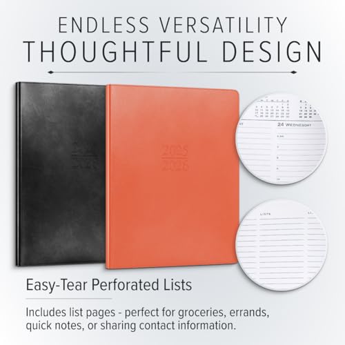 Gallery Leather Family Planner 2025-2026 for moms, Elegantly Bound Calendar Planner and Notebook with Stylish White Page Edges, 18 Months - Acadia Hydrangea - 9 x 7 "