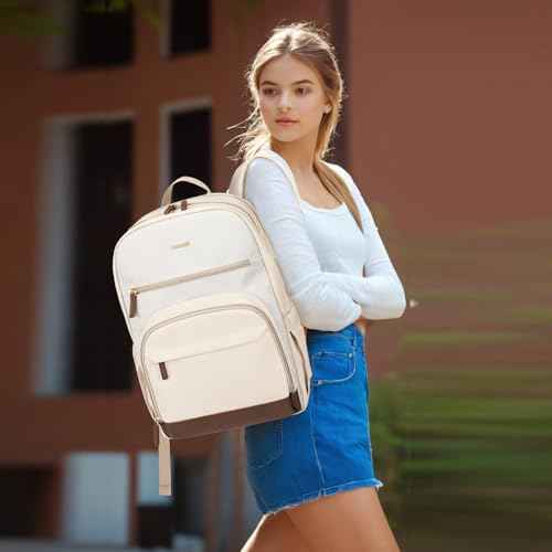 TENSTAR Laptop Backpack for Women, Computer Backpack Fit 16 Inch Notebook, Large Capacity College Backpack Bookbag Casual Daypack for Travel, Apricot