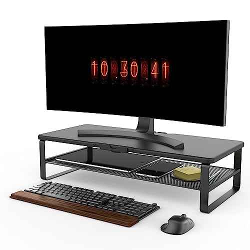 Monitor Stand with drawer, 2-Tier Monitor Stand Riser with Phone Holder and Cable Management - Desk TV Shelf, Laptop Printer, Desk Organizer Stand, for Home & Office, Black