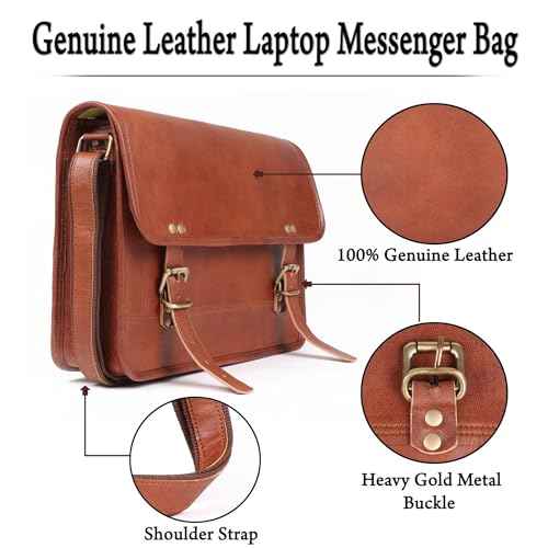 Small Brown Genuine Leather Messenger Bag Crossbody Satchel, Perfect for iPad & Small Laptop, Vintage Distressed Shoulder Bag (14 INCH)