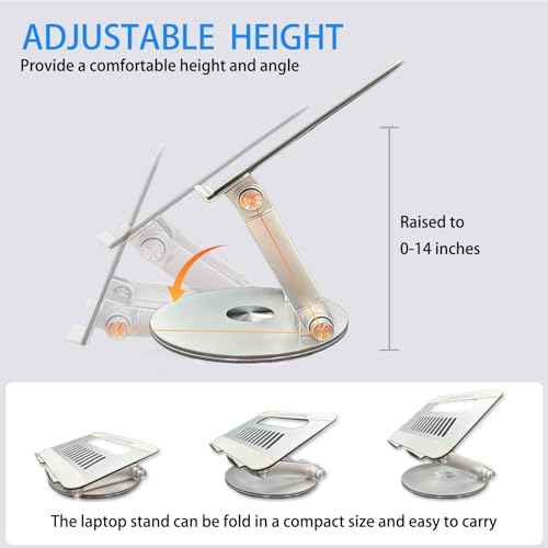 Laptop Stand for Desk, Adjustable Computer Stand with 360¡Æ Rotating Base, Ergonomic Laptop Riser for Collaborative Work, Foldable & Portable Laptop Stand, fits for All 10-16" Laptops
