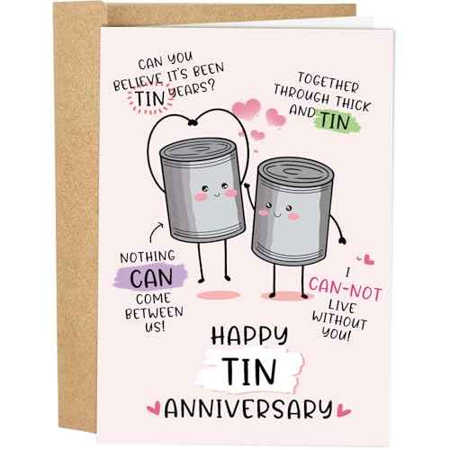 Funny 10 Years Anniversary Card, Cute Tin Pun 10th Anniversary Card for Husband Wife, Hilarious Ten Years Anniversary Card for Him Her, Happy Tin Wedding Anniversary Card