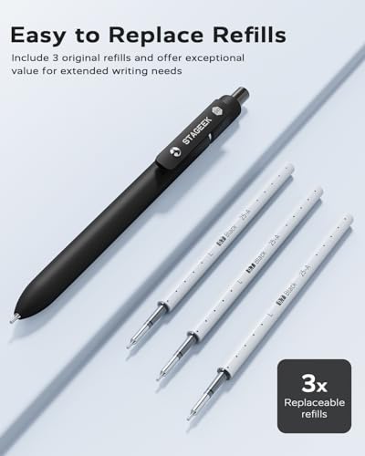 STAGEEK GX3 Black Gel Pens 6 Pack with 3 Refills, Quick Dry, Smooth Writing, Soft Grip, Fine Point, Gray & White Variants