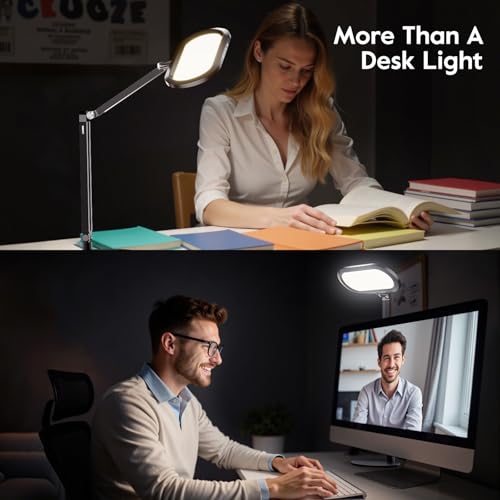 Premium LED Desk Lamp for Home Office ? Eye-Caring Double Side Light with Knob Remote, Stepless Dimming & Color, Memory, Metal Table Lamp for Zoom, Studying, Video Conference, Flicker-Free, Glare-Free