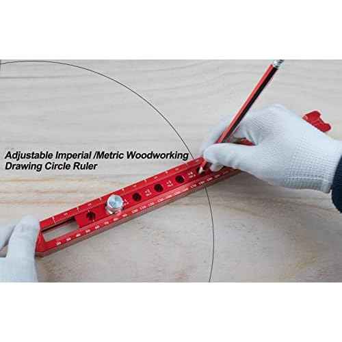 Woodworking Compass Scriber, Portable Aluminum Alloy Woodworking Compass Tool, Adjustable Metric/Inch Arc Drawing Ruler Circle Drawing Ruler Marking Gauge Circle Marking Tool
