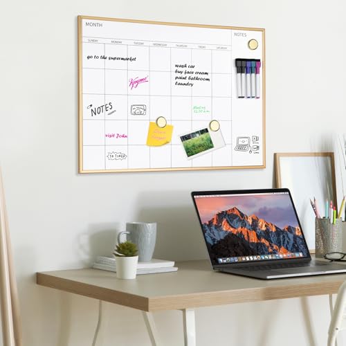 VUSIGN 17x13 Magnetic Dry Erase Calendar Whiteboard Wall Mount with Wooden Frame
