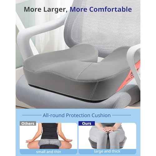 Seat Cushion, Extra Large Memory Foam Office Chair Cushion, Ergonomic Pressure Relief Car Seat Pad, Tailbone Pain Relief Cushion with Anti- Slip Rubber Dots, Breathable Wheel Seat Cushion - Grey
