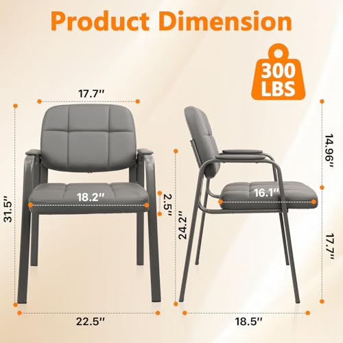 CLATINA Guest Reception Chair with Bonded Leather & Padded Armrests - Office Waiting Room Seating, Grey