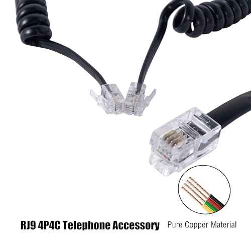 Telephone Phone Handset Cable Cord,Coiled Wire 20 Pack 8Ft Uncoiled / 1.4Ft Coiled Landline Phone Handset Cable RJ9 4P4C Telephone Accessory Black-20pack