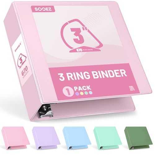 Sooez Pink 3-Inch Letter Size Binder with Pockets - Eco-Friendly 3 Ring Binder, Model: Pink / 3 inch / 1