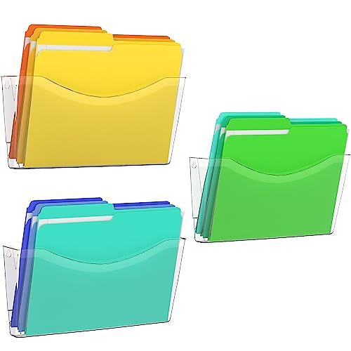 Kuntine.B 3 Pack Clear Wall Mount File Holders - Hanging Office & Home Organizer