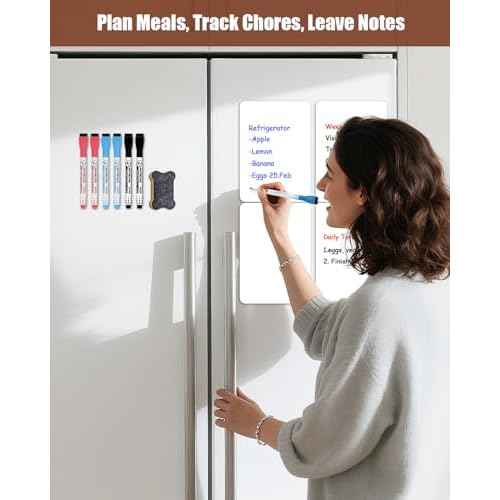 Magnetic Whiteboard for Fridge A5 (8.3¡ȡ¿5.8¡È) ? 4?Pack, White, with 6 Markers & Eraser