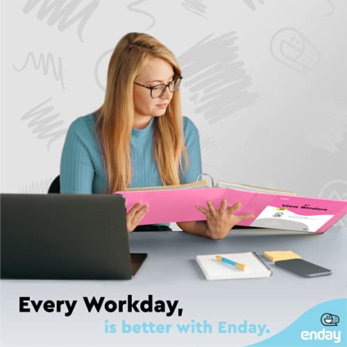 Enday 3-Inch Pink Heavy Duty 3 Ring Binder - 600 Sheet Capacity for School Office Home