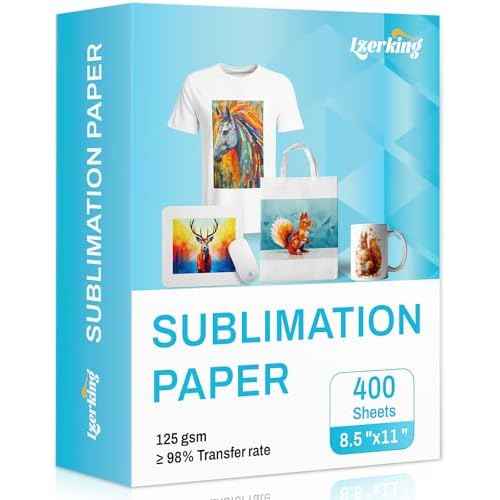 Lzerking Sublimation Paper 8.5x11 Inch 125gsm 400 Sheets, Heat Transfer Paper for Inkjet Printers - Ideal for Various Coatings, DIY Projects, T-Shirts, Phone Cases, Mugs